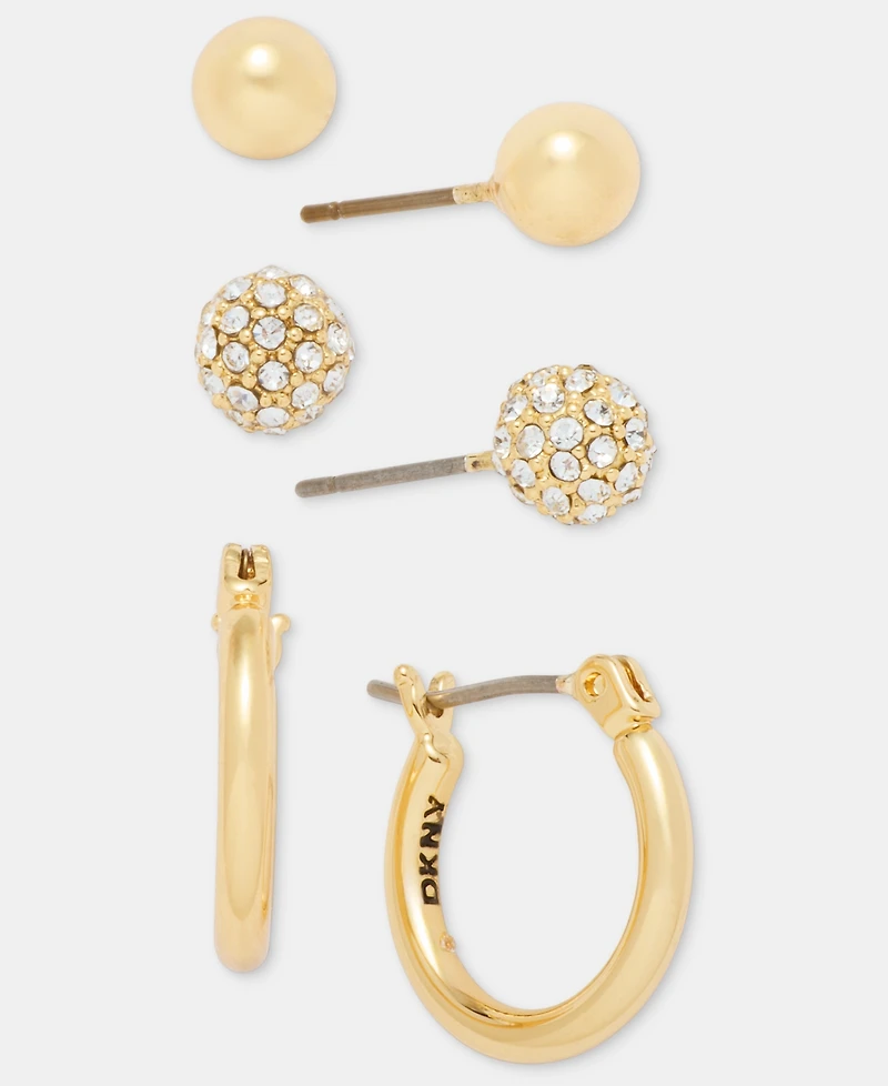 Dkny Gold-Tone Stud and Hoop Earrings, Set of 3