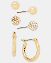 Dkny Gold-Tone Stud and Hoop Earrings, Set of 3