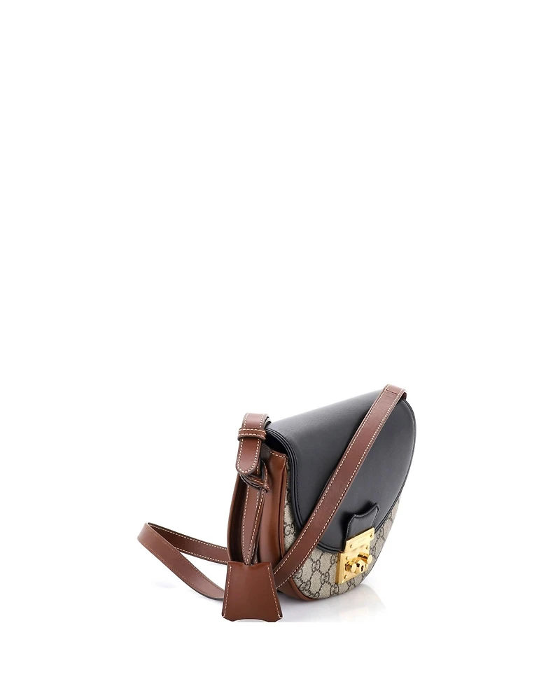 Pre-Owned Gucci Medium Padlock Saddle Shoulder Bag Gg Coated Canvas and Leather