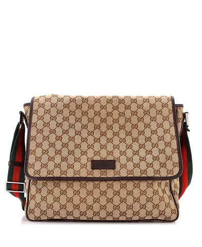 Pre-Owned Gucci Medium Web Strap Flap Messenger Gg Canvas