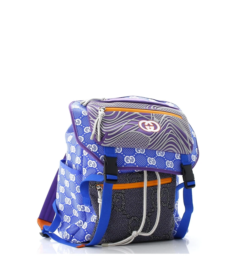 Pre-Owned Gucci Large Panelled Double Buckle Backpack Gg Jacquard Nylon and Rubber