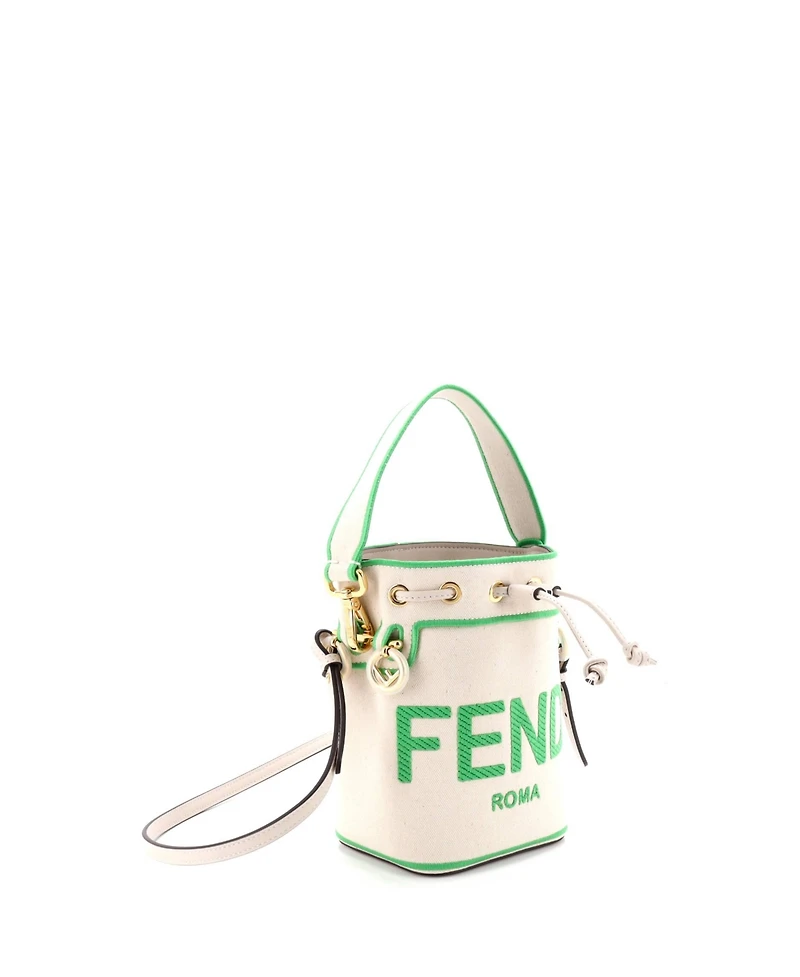 Pre-Owned Fendi Mini Logo Mon Tresor Bucket Bag Embroidered Canvas