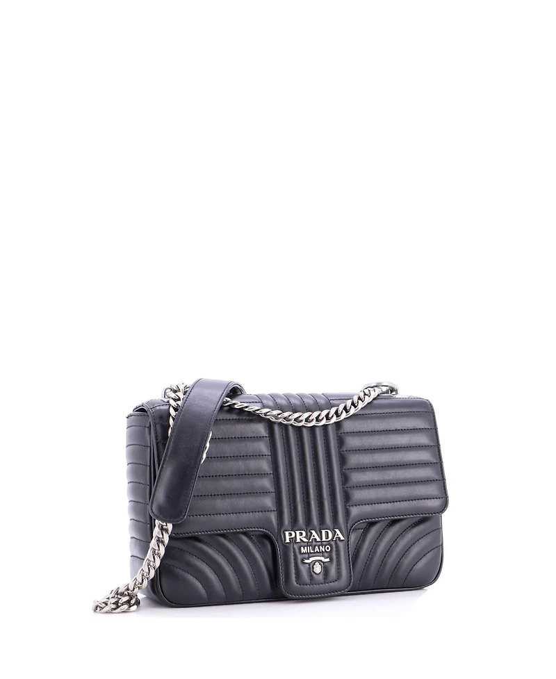 Pre-Owned Prada Chain Flap Shoulder Bag Diagramme Quilted Leather