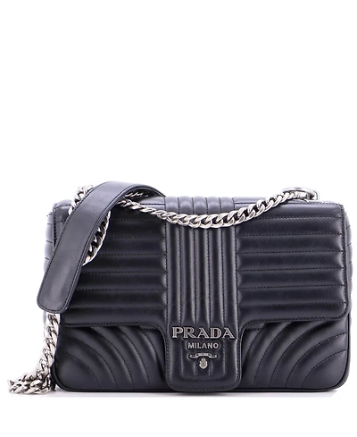 Pre-Owned Prada Chain Flap Shoulder Bag Diagramme Quilted Leather