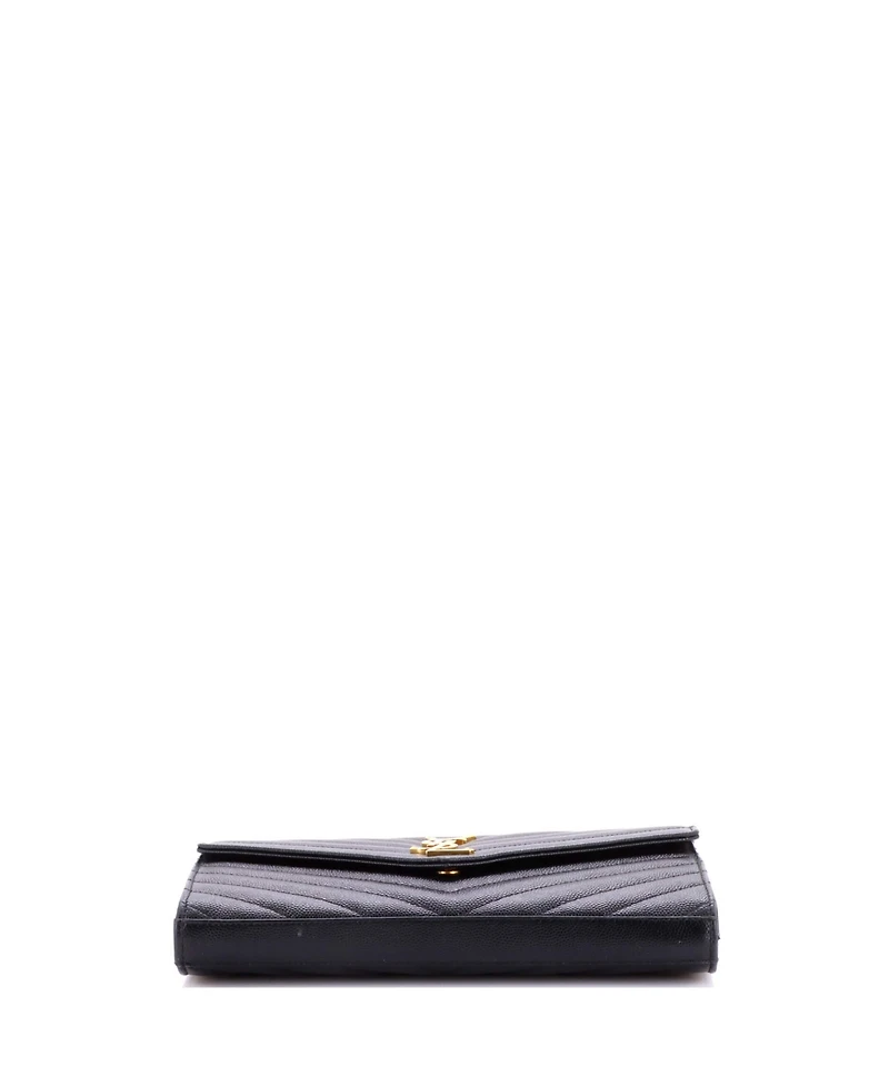 Pre-Owned Saint Laurent Medium Classic Monogram Wallet on Chain Matelasse Chevron Leather