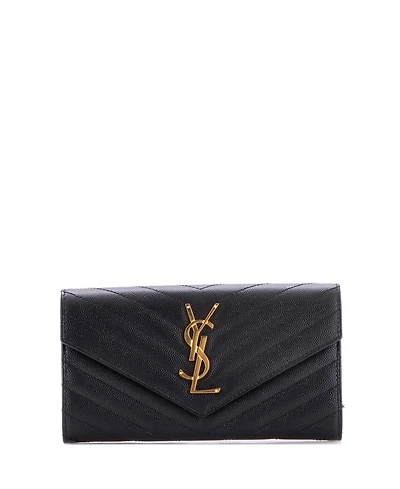 Pre-Owned Saint Laurent Large Classic Monogram Flap Wallet Matelasse Chevron Leather