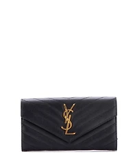 Pre-Owned Saint Laurent Large Classic Monogram Flap Wallet Matelasse Chevron Leather