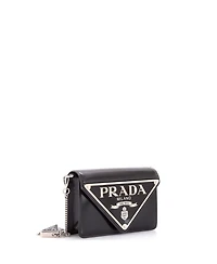 Pre-Owned Prada Small Maxi Triangle Logo Chain Flap Bag Brushed Leather