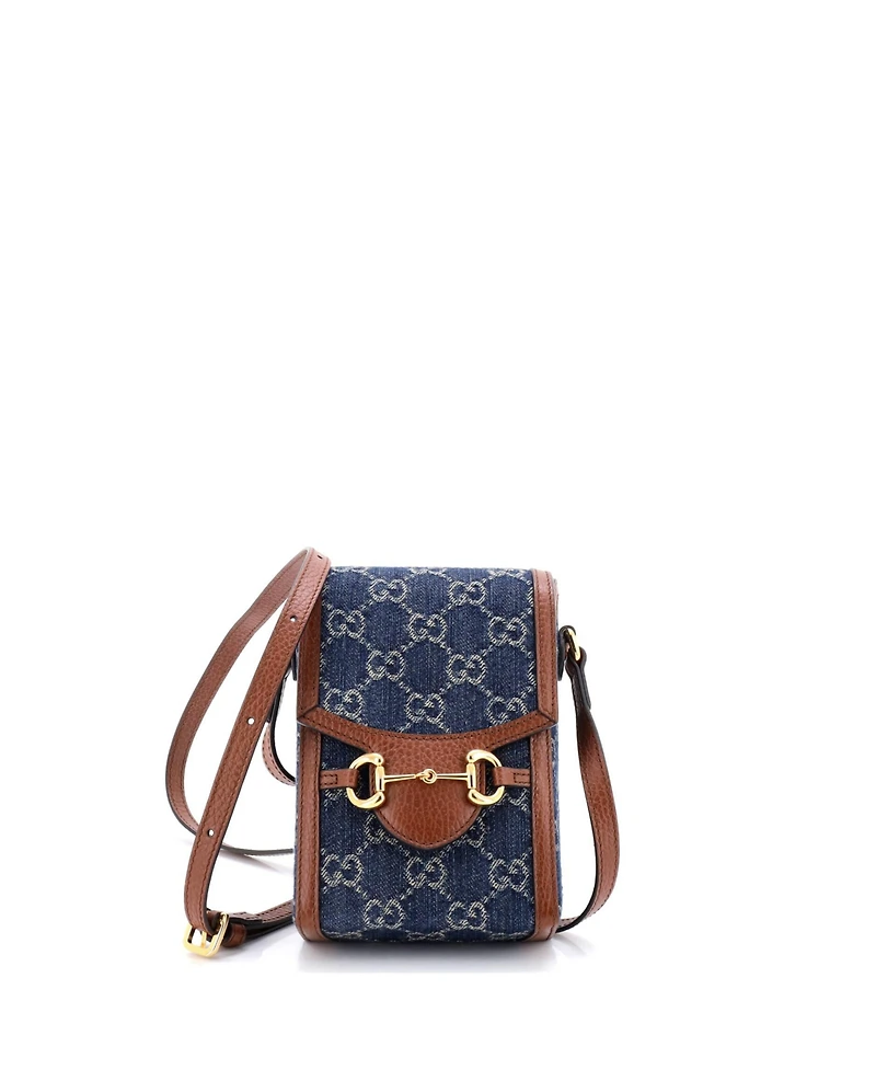 Pre-Owned Gucci Mini Horsebit 1955 Crossbody Bag Gg Denim