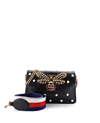 Pre-Owned Gucci Mini Broadway Pearly Bee Shoulder Bag Embellished Leather