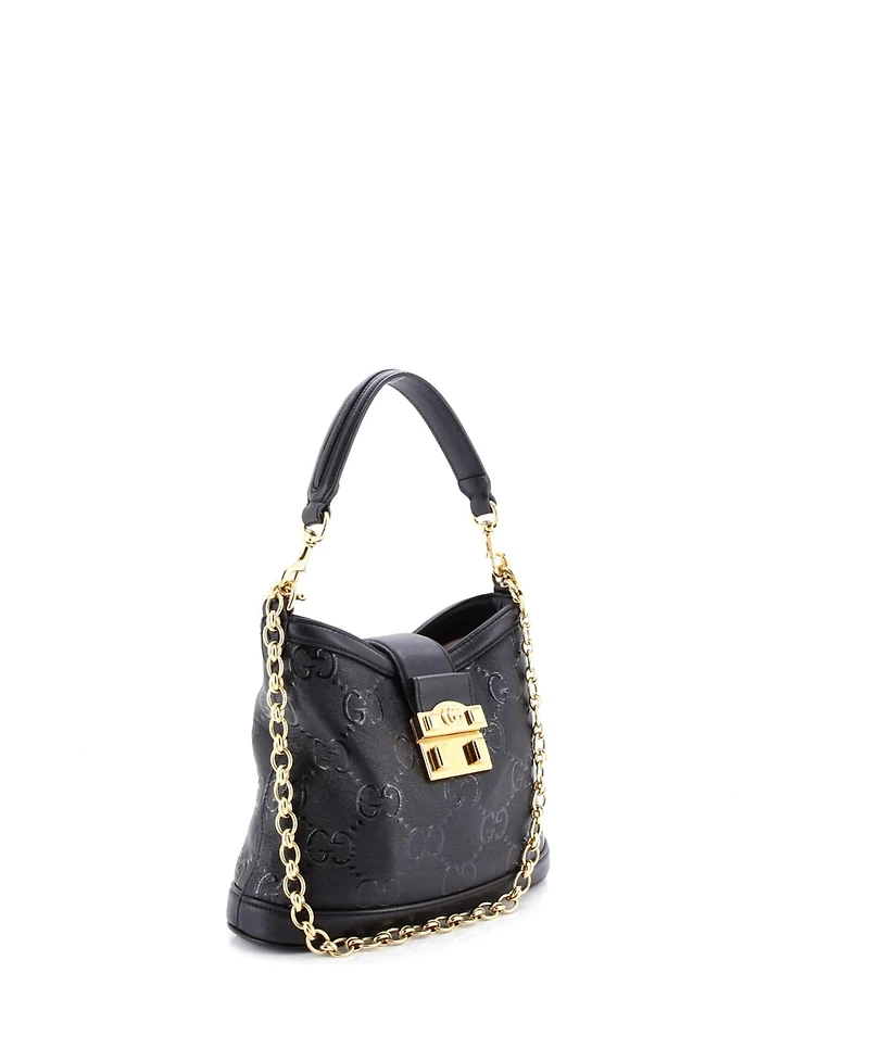 Pre-Owned Gucci Small Wonka Convertible Top Handle Bucket Bag Debossed Gg Leather