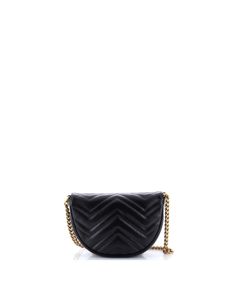 Pre-Owned Gucci Mini Gg Marmont Half Moon Flap Crossbody Bag Matelasse Leather