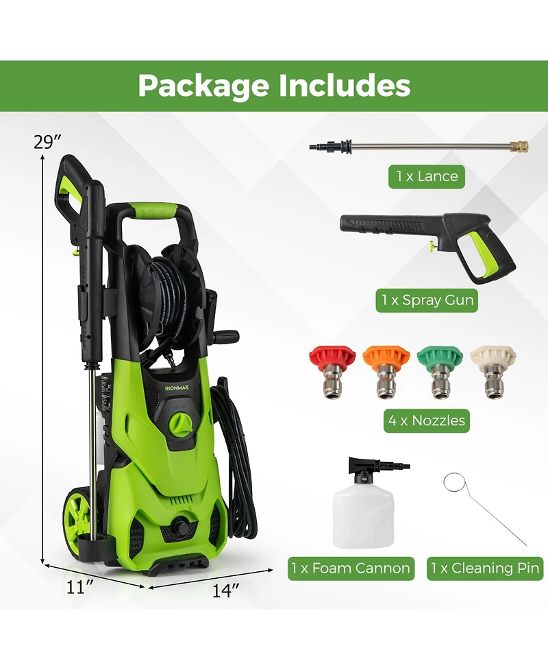 Sugift 2150PSI Electric Pressure Washer 1.2GPM with 4 Quick Connect Nozzles and Foam Cannon