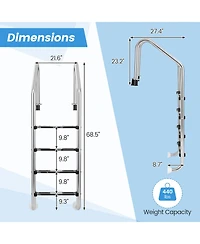 Sugift 4-Step Inground Pool Ladder Stainless Steel Swimming Pool Ladder