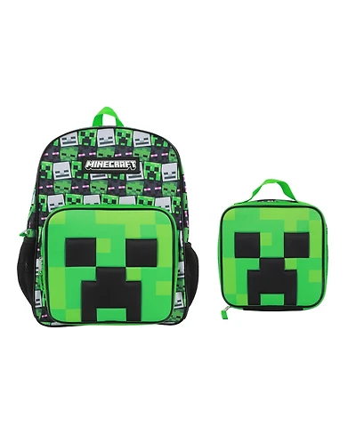Minecraft Creepers 2-Piece 16"Premium Backpack and Lunch Box Set For School And Travel