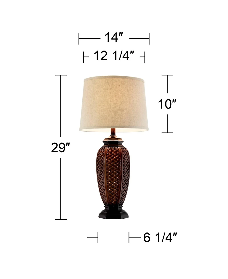 Regency Hill Tropical Table Lamps 29" Tall Set of 2 Weathered Brown Woven Wicker Jar Linen Drum Shade for Living Room Family Bedroom