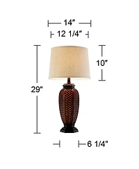 Regency Hill Tropical Table Lamps 29" Tall Set of 2 Weathered Brown Woven Wicker Jar Linen Drum Shade for Living Room Family Bedroom