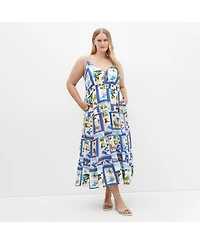 City Chic Plus Aiza Postcard Print Maxi Dress