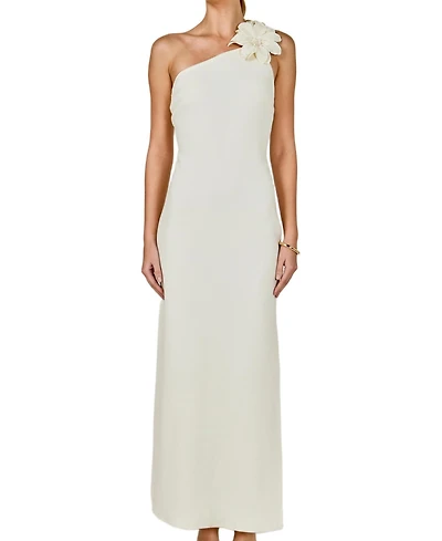 endless rose Women's Flower Detail One Shoulder Knit Maxi Dress