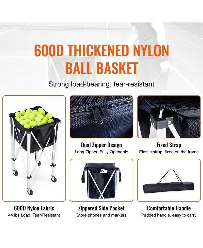 Mecale Tennis Ball Hopper Cart Holds 150 Balls, Aluminum Frame with Wheels and Removable Bag