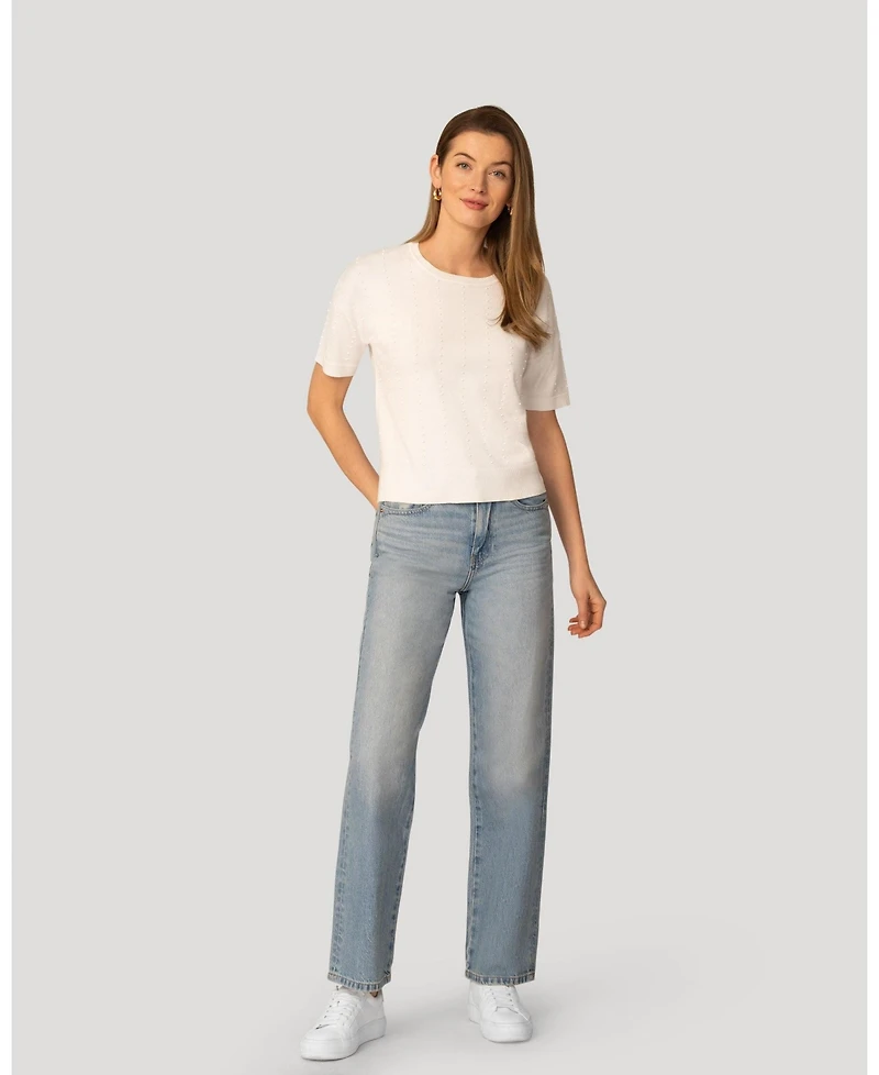 Cable & Gauge Women's Textured Short Sleeve Sweater