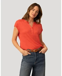 Cable & Gauge Women's Embroidered Henley Crinkle Tee