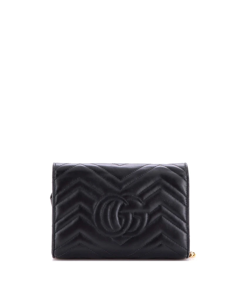 Pre-Owned Gucci Mini Gg Marmont Chain Wallet Matelasse Leather