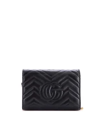 Pre-Owned Gucci Mini Gg Marmont Chain Wallet Matelasse Leather