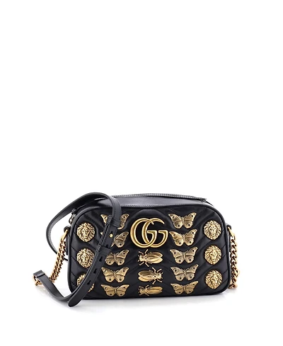 Pre-Owned Gucci Small Gg Marmont Shoulder Bag Embellished Matelasse Leather