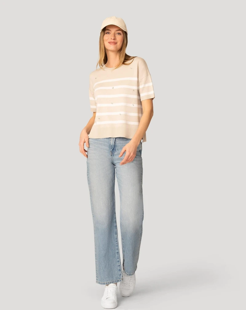 Cable & Gauge Women's Stripe Crystal Detail Sweater