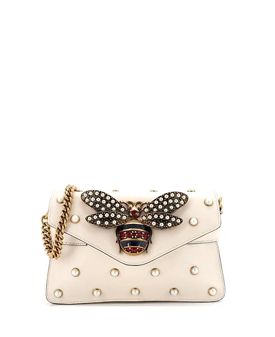 Pre-Owned Gucci Mini Broadway Pearly Bee Shoulder Bag Embellished Leather