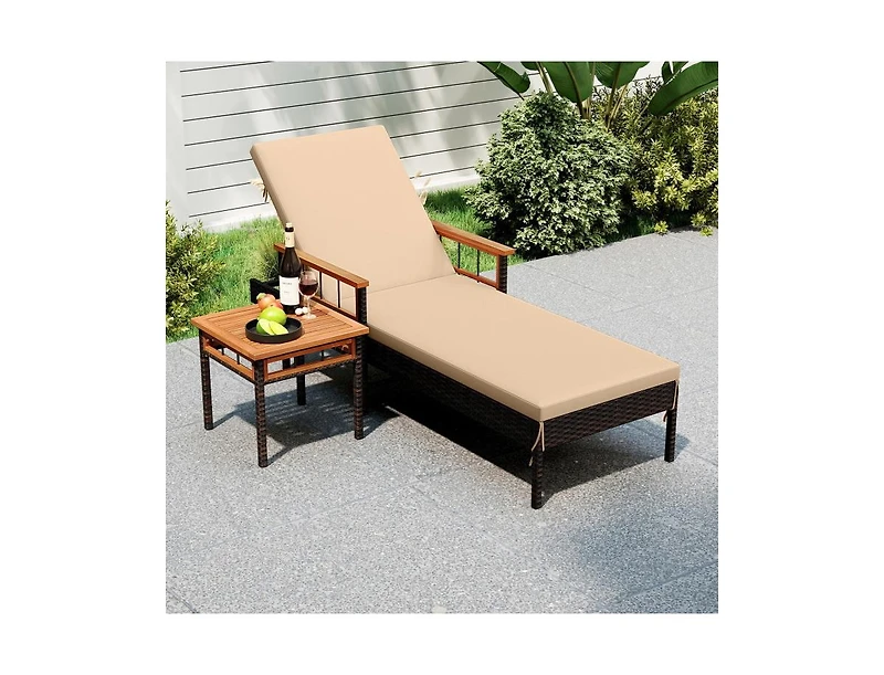 Slickblue Adjustable Patio Rattan Lounge Chair with Built-In Side Table