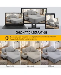 Rainsken Plush Corduroy Convertible Chaise Chair, Sofa Bed with Storage Pocket and 3 Pillows, Frameless Design and Compression Foam for Living Room