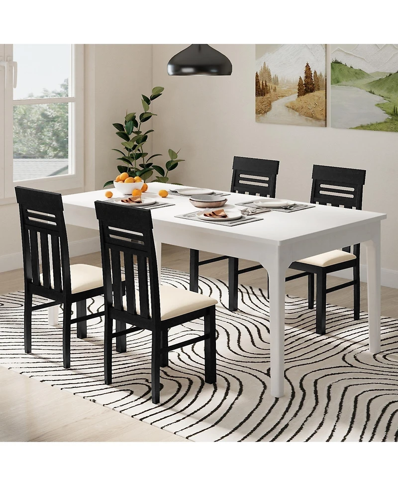Gymax Dining Chairs Set of 4 Pu Leather Farmhouse Side for Kitchen Living Room
