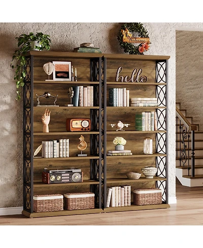 Tribesigns 73'' Tall Bookshelf Set of 2, 6-Tier Industrial Etagere Bookcase with Open Storage Shelves, Wood and Metal Display Shelf