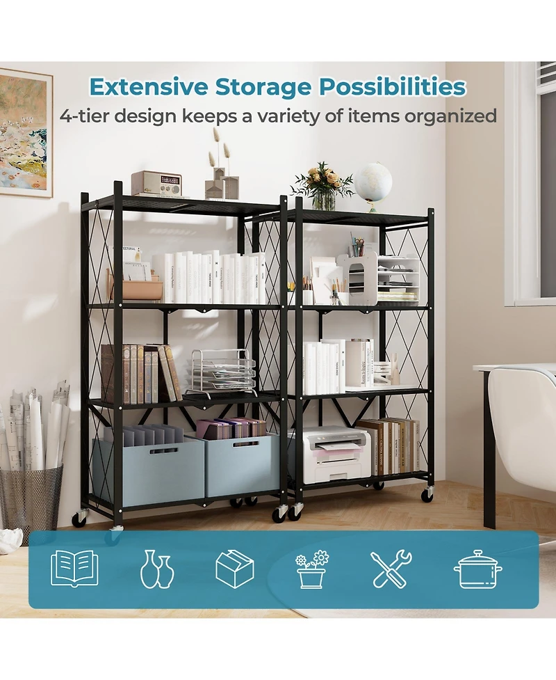 Sugift Foldable Four Tier Storage Shelf with Locking Wheels