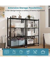 Sugift Foldable Four Tier Storage Shelf with Locking Wheels