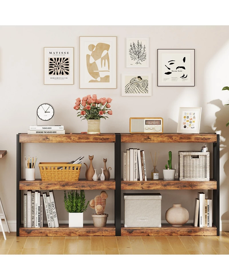 Sugift Three Tier Wooden Bookshelf with Dual Anti Tipping Kits