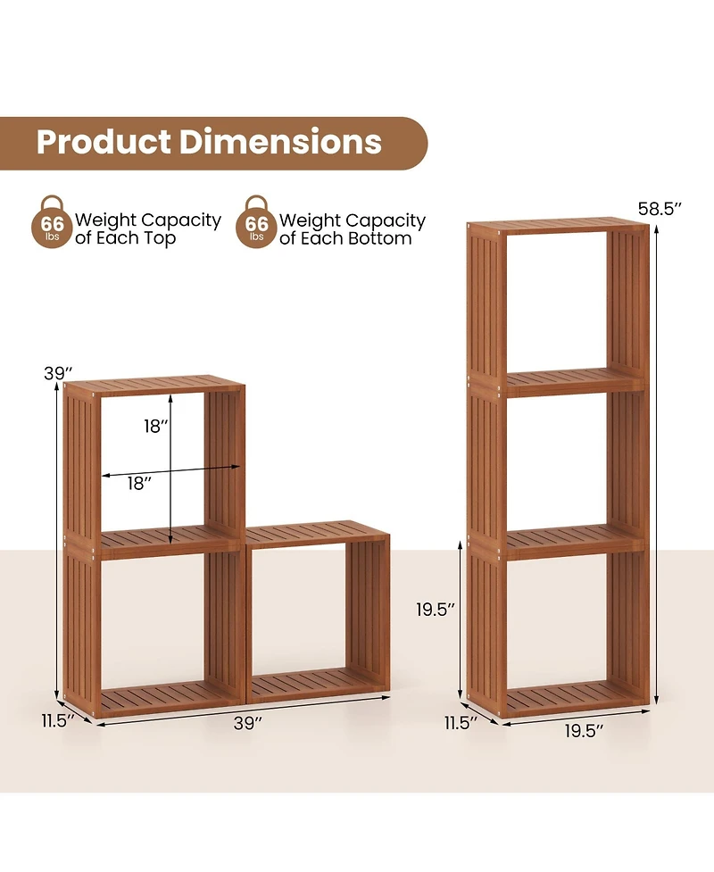 Sugift Solid Wood Cube Bookcase Stacking Storage with Open Design