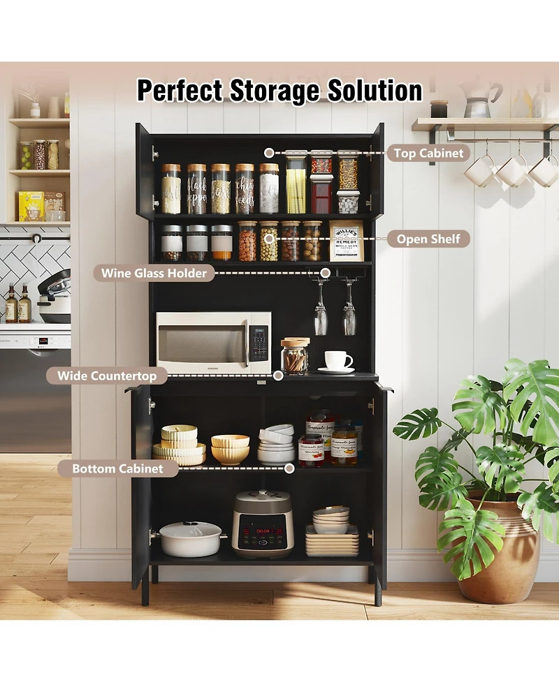 Sugift Tall Kitchen Pantry Cabinet with Charging Station and Rack