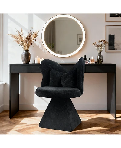 Rainsken Accent Chair with Butterfly Back, 360° Swivel Vanity Chair, Chenille Makeup Chairs with Sturdy Pyramid Base for Living Room, Bedroom