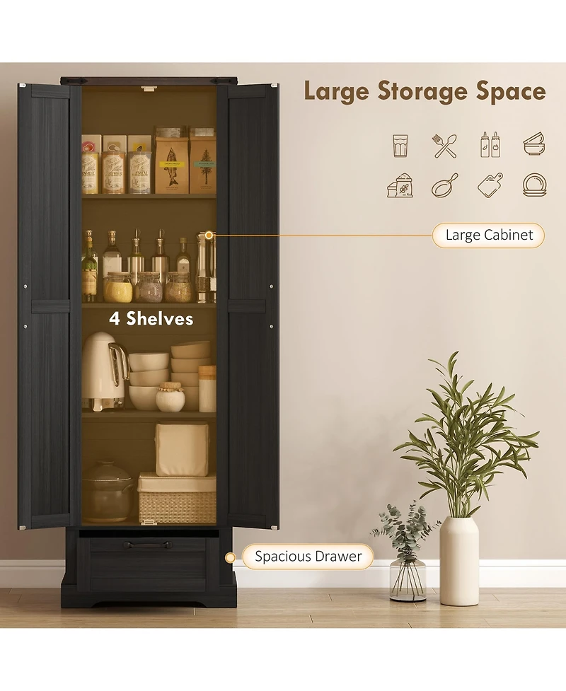 Homcom 71" Kitchen Pantry, Farmhouse Storage Cabinet with Barn Doors