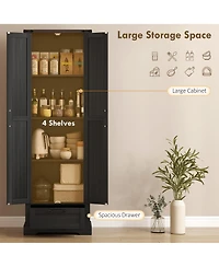 Homcom 71" Kitchen Pantry, Farmhouse Storage Cabinet with Barn Doors