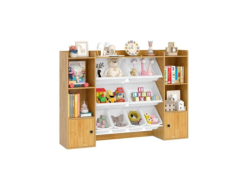Slickblue Kids Bookshelf and Toy Storage with Open Shelves Bins