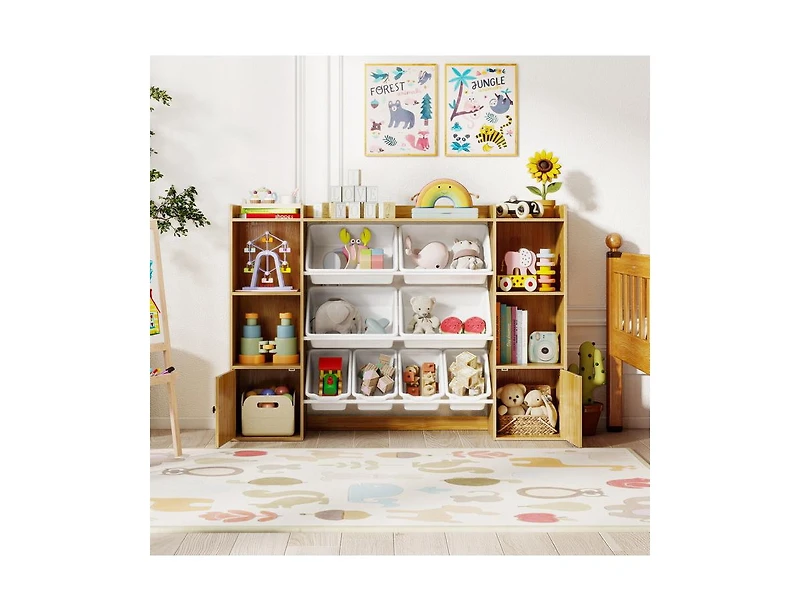 Slickblue Kids Bookshelf and Toy Storage with Open Shelves Bins