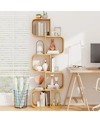 Slickblue 5-Tier S-Shaped Bookcase with 5 Open Cubes for Living Room