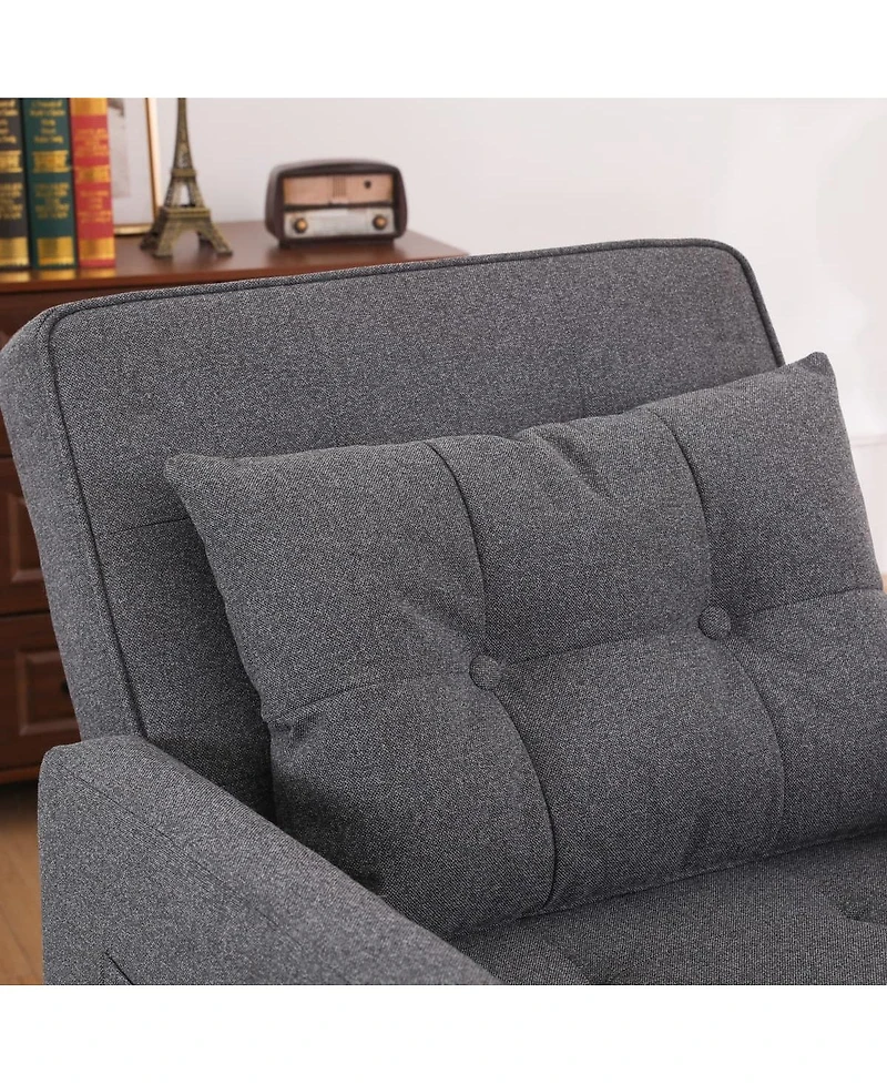 Maison Boucle Single Sleeper Chair with Usb Port and Cup Holder, Linen Pull Out Armchair Bed with Adjustable Backrest for Guest Room or Office