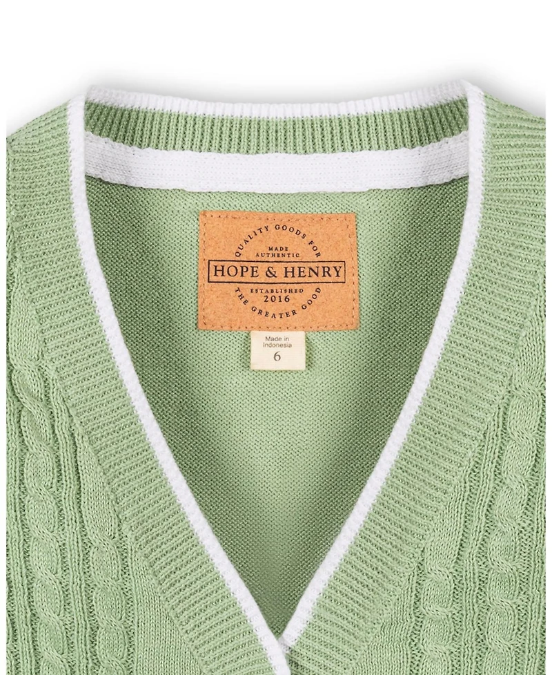 Hope & Henry Boys Hope and Henry Organic Cable Cardigan Sweater with Tipping