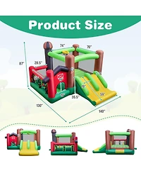 Hongge Kids Castle Slide Bouncer 6-in-1 Inflatable Castle with Trampoline and 680W Blower