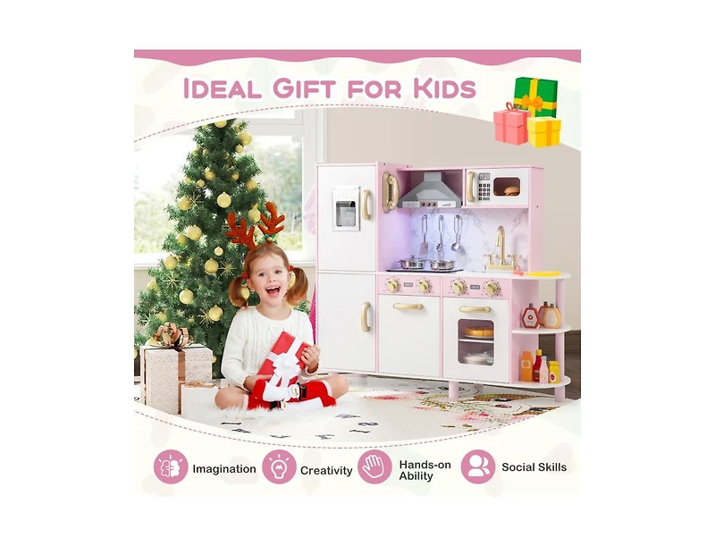 Hongge Wooden Kitchen Playset with Ice Maker and Sounds for Ages 3+